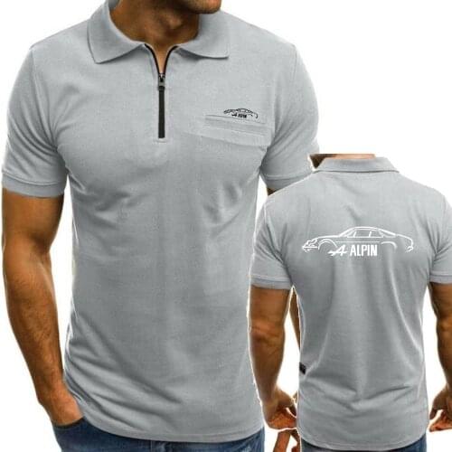 Men Polo Shirt Skateboard Short Sleeve Pure Cotton Tees Alpine A110 Car Tshirt Oversize Car Graphic Male Zipper Lapel Pocket