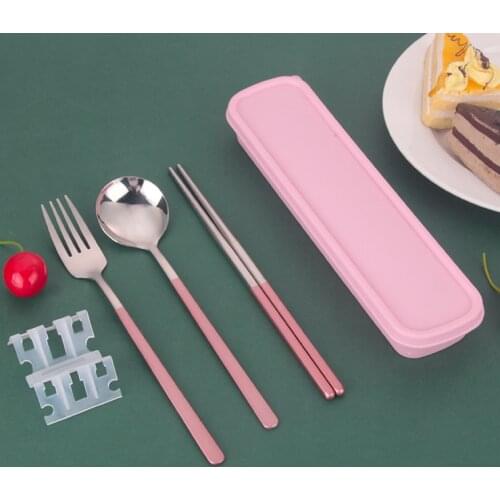 Portable Lunch Tableware Cutlery Set Travel Portable Box 304 Stainless Steel Spoons Forks Chopsticks Dinnerware Sets Best Gift
