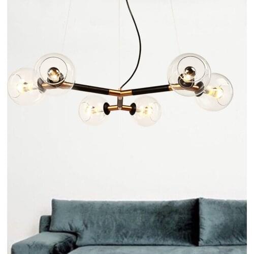 Nordic Living Room Triangle Metal Lustre Led Chandelier 6 Light Clear Glass Shades Pendant Chandelier Lighting Fixtures Lamparas