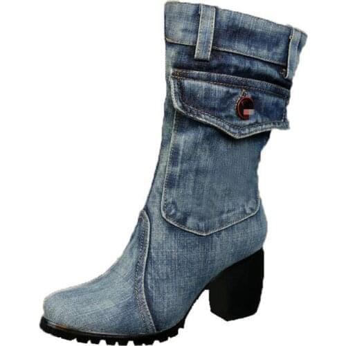 New fashion cowboy boots boots high-heeled boots and comfortable recreational canvas shoes to winter