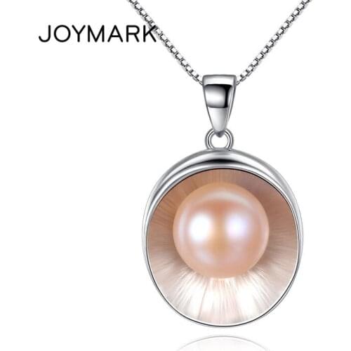 Natural Freshwater Pearl Shell Design Pendant Necklace With Silver Chain Simple Delicate 925 Sterling Silver Jewelry JPN332