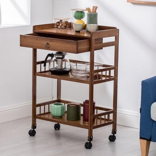 Movable Multifunctional Kitchen Stuff Storage Cart Simple Living Room Tea Table Sofa Small Side Table Wooden Home Furniture