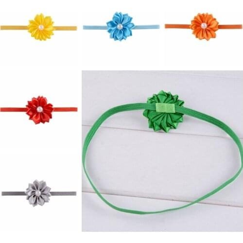 3.8 CM Solid Color Handmade Polygonal Flowers Hairband Toddler Pearl Floral Elastic Headband Princess Headwear Photography Props