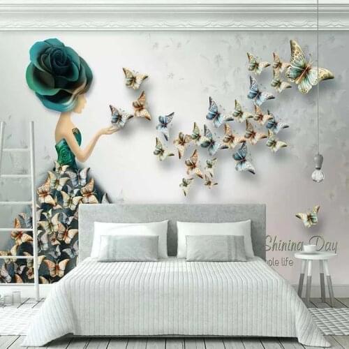 Custom Self Adhesive Wallpaper 3D Stereo Embossed Butterfly Flower Art Painting Living Room Sofa Bedroom Home Decoration Mural