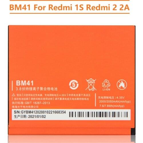 Xiao Mi Original Replacement Battery BM41 For Xiaomi Mi Redmi 1S Redmi 2 2A BM40 BM44 Authentic Phone Battery 2050mAh