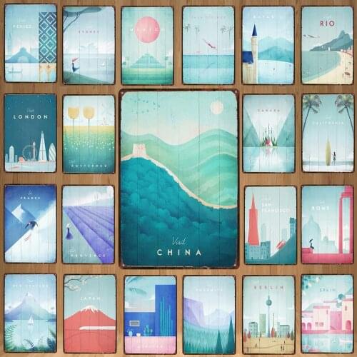 Champagne Wine Metal Tin Sign France City Poster Vintage Travel Metal Plate For Wall Pub Cafe Home Craft Decor DU-6513A