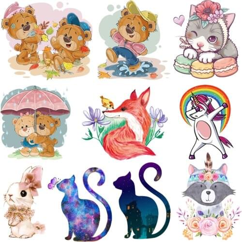 Prajna Cute Bear Heat Transfer Vinyl Cartoon Animal Iron On Transfers Patches For Girl Clothes Thermal Stickers On Clothes