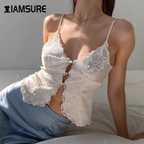 IAMSURE Vintage Lace Patchwork y2k Fashion Tops For Women Sexy Lace-up Sleeveless Tank Top Summer Streetwear Aesthetic Tops