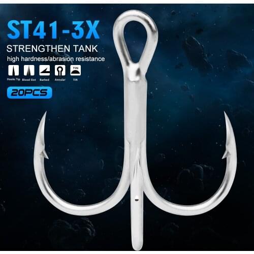 2019 New ST41-3X 20pcs/lot White Color Treble Hook High Strength Hooks 2#-4#-6#-8#-10# High-Carbon Steel Saltwater Fishing Hook