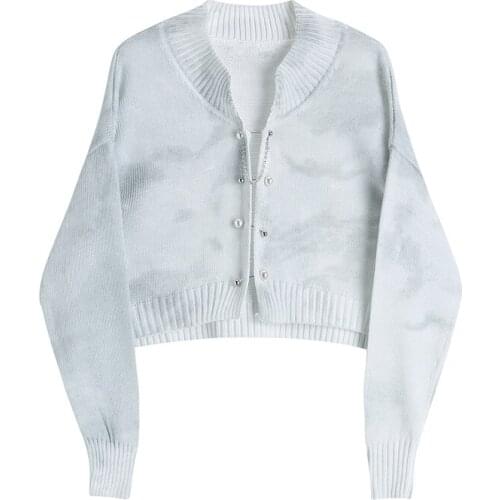 Spring Thin Tie-dye Knitted Cardigan Outer Wear Womens Elegant Loose Lazy Gentle Dhort Top Coat Lady