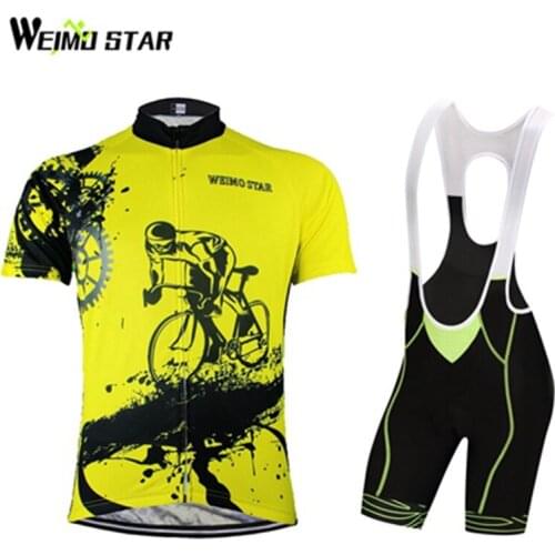 Weimostar Yellow Men Mtb Team Bike Cycling Jersey bib shorts set Roupa ciclismo maillot ciclismo cycle Bicycle Clothes bicicleta