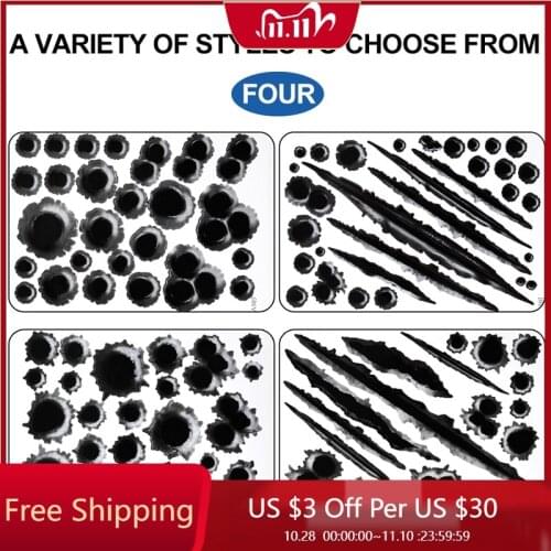 DIY Funny Car Stickers 3D Bullet Hole Car Styling Accessories Motorcycle Scratch Decal Cover Stickers 23*29cm Simulation decal