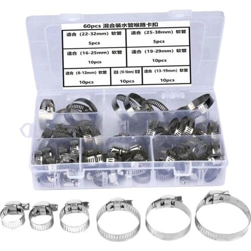 60Pcs/Set Single Ear Crimping Hose Clamp Single Ear Hose Clamps Hose Fuel Clamps Assortment For Hydraulic Hose Fuel 8-38Mm