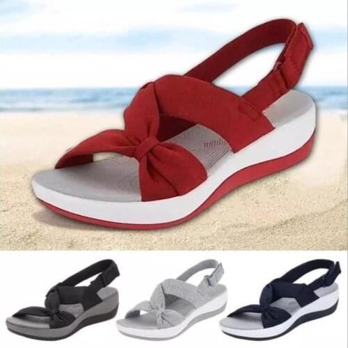 Women Sandals 2021 Summer Closed Toe Roman Sandals Women Bow Platform Wedges Sandals Women Velcro Sandals Plus Size 43