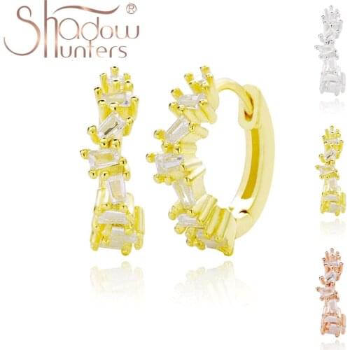 SHADOWHUNTERS Real 925 Sterling Silver Irregular Clear Crystal Huggies Hoop Earrings Tiny Piercing Femme Summer Collection Gift