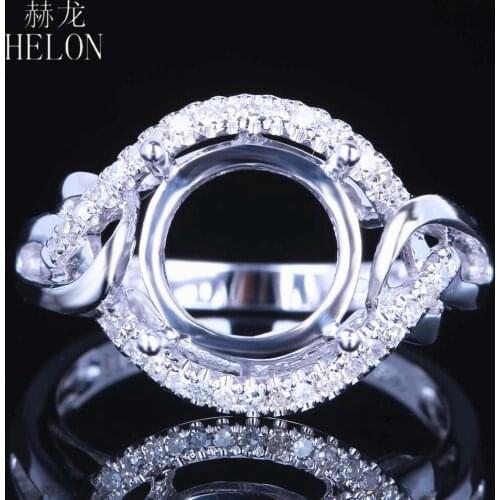 HELON Solid 14K White Gold Natural Diamond Women Fine Jewelry Semi Mount Engagement Wedding Ring Setting Fit Round Cut 10mm