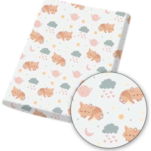Polyester Cotton Fabric Cat and Elephant Painted Clothe Bag Mask Making Material Cloth Sheets Home Textile Crafts 45*145cm 1pc
