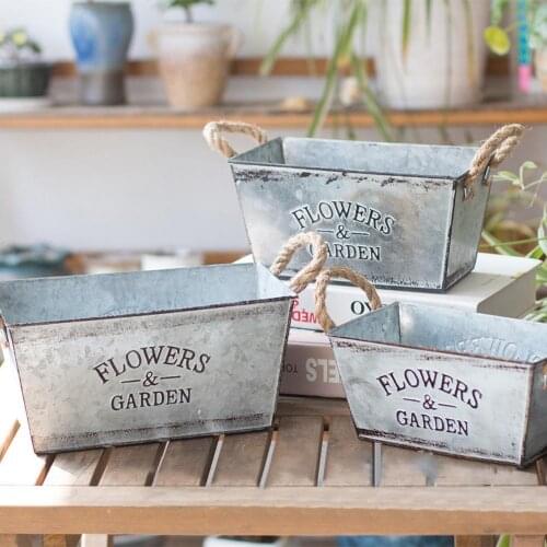 1PC Vintage Flowers Bucket Garden Twine Handles Iron Vase Succulent Plant Container Flower Pots Balcony Home Decoration