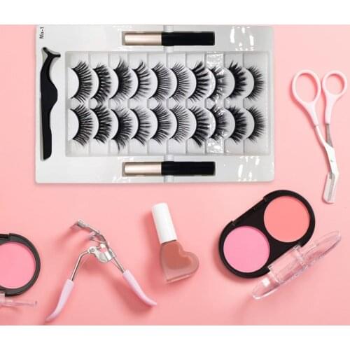 10 Pairs Magnetic Artificial Eyelashes Extension Liquid Eyeliner Tweezer Set