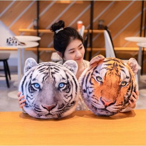 38/58cm Soft Simulation Tiger Head Pillow Cushion Reallife Animal Plush Toys Creative Home Decor Kids Boys Birthday Gift