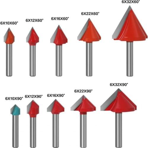 6mm 1PCS, Solid CNC Carbide End Mill, Tungsten Steel, Woodworking Milling Cutter 3D Wood MDF Router Bit 60 90 120 150 Degree