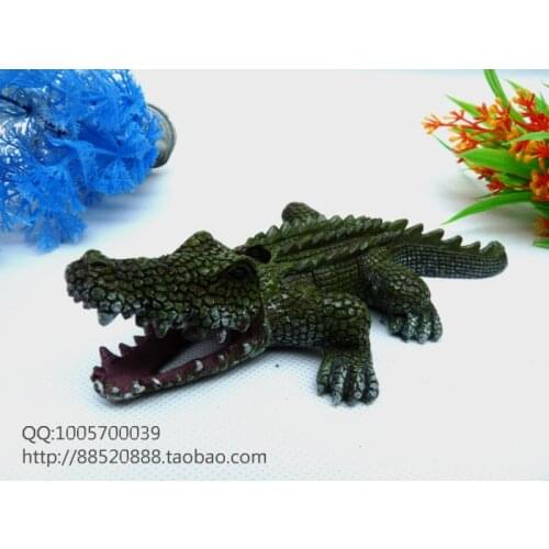 Resin Crocodile Aquarium Ornament Fish Tank Decoration Size M Craft Decor Free Shipping