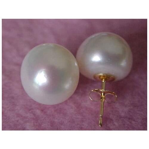 Free shipping white natural AAA 9-10mm South Seas pearl earrings with 14 k