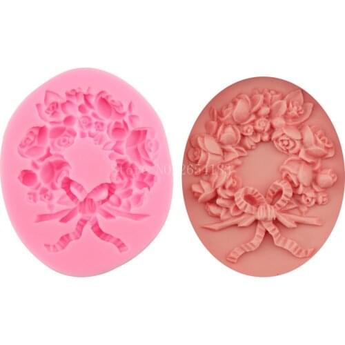 Flower Gift Rose Garland Silicone Fondant Soap 3D Cake Mold Cupcake Jelly Candy Chocolate Decoration Baking Tool Moulds FQ2978