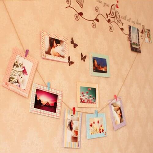 Decoration Home Art Wall 8pcs 6" Hanging Photo Picture Frames + Wood Clips& Rope