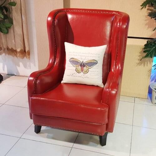 European Leather Tiger Chair American Country Single Sofa Chair Coffee Shop Bar Chair Retro Book Chair