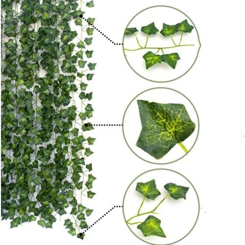 210CM/lot Artificial Lvy Green Leaf Wreath Plant Silk Roses Fake Creeper Green Leaves Home Wedding Decoration DIY Wreath Flower