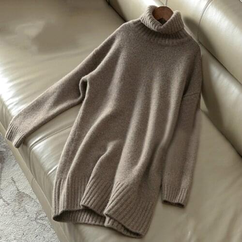 Cashmere Sweater Women Turtleneck Sweater Knitted Wool Pullover Long Loose Thick Warm Sweater Fashion Casual Womens Sweater