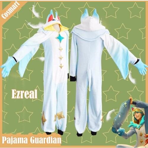 Game LOL Ezreal Cosplay Costume Pajama Star Guardian Winter Jumpsuit Halloween Party Suit For Women Men