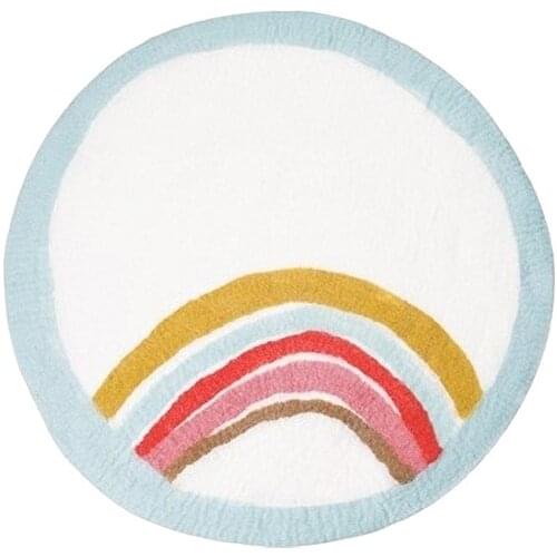 Nordic Round Carpet Lamb Wool Plush Thick Water-absorption Non-slip Kid Crawl Soft Mat Rainbow Pattern Bedroom Ground Home Decor