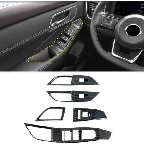 LHD! Car Accessories for Nissan Rogue X-Trail T33 2021 2022 Carbon Fiber Printed Interior Window Switch Cover Trim 5pcs