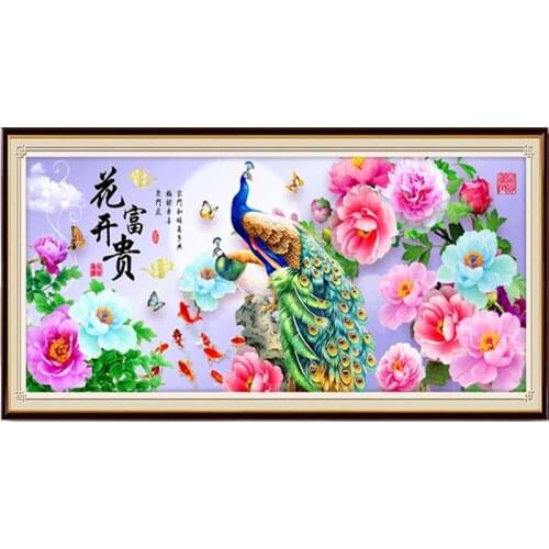 DIY Cross Stitch Kit, Needlework,Sets For Embroidery Full Cross-Stitching Cotton & Silk Thread Living Room Peacock Nine Fishes