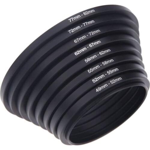 8 Pieces Step-Up Adapter Ring Set,Includes 49-52mm, 52-55mm, 55-58mm, 58-62mm, 62-67mm, 67-72mm, 72-77mm, 77-82mm-Black