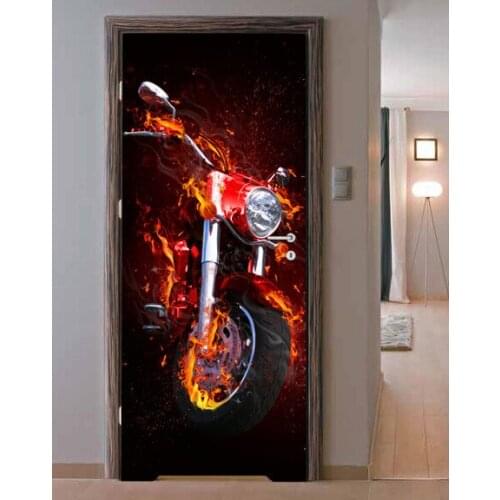 3D Abstract Fire Motobike Wall Art Door Mural Wallpaper Wall sticker Decal Wall Decal Photo self adhesive home decor accessories
