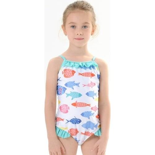 New Printed Ruffle Beach Wear Summer Kids One Piece Swimwear Baby Swimsuit 2021 Children Monokini Bathing Suit Girls Bikini 2-7Y