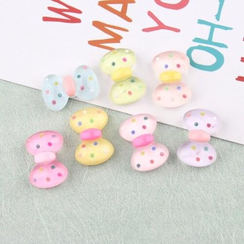 New Arrival Colorful Polka Dots Printing Flatback Transparent Ribbon Knot Bow Resin Cabochon Ornament Accessories Hair Jewelry
