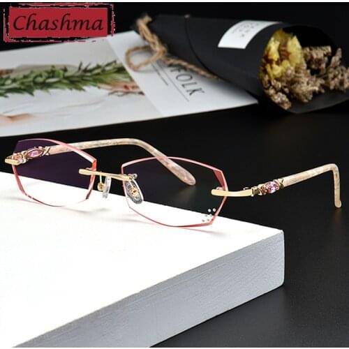 Women Prescription Glasses Frame Brown Colored Lenses for Eye with Diamonds Myopia Glasses Spectacles