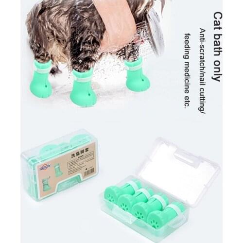 Pet Gloves 4 Adjustable Cat Prevent Scratches Boots Shoes Nail Covers Cat Claw Protector Take Bath Injection Prevent Bites