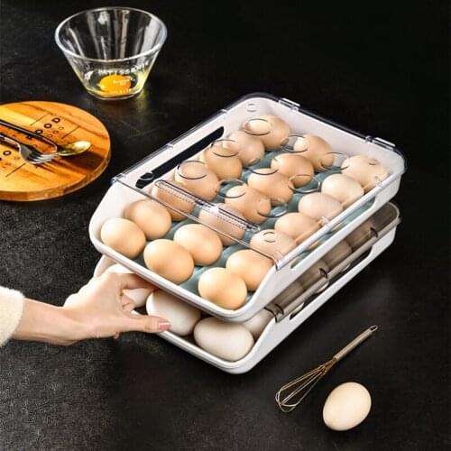 Portable Egg Box Shockproof Household Refrigerator Storage Box Silicone Non-slip Flip Transparent Drawer Tray Egg Storage Box