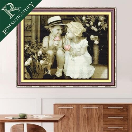Romantic Story Childhood Memory Paintings Counted DIY Cross Stitch Cotton Fabric Embroidery DMC Cross Stitch Kits for Needlework