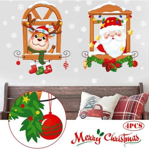 4pcs Christmas Window Clings Self-adhesive PVC Window Sticker For Home Office Restaurant School Xmas Decor Sticker Window Clings