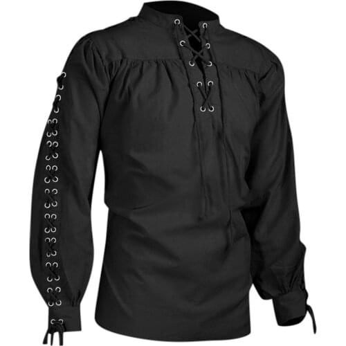 Fashion Mens Shirts High Quality Men Bandage Long Sleeve high quality Autumn Shirt Gothic Man Casual Blouse Men Shirt New 2020