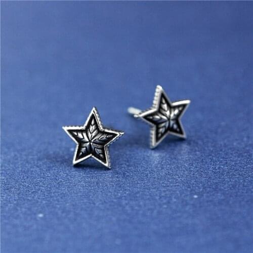 Star Tai-silver earrings unisex 100% 925 Sterling silver Jewelry vintage Hypoallergenic Stud earrings for man gift