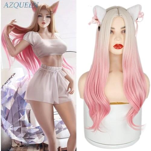 AZQUEEN Long Wavy Synthetic Wigs Ombre Blonde Blue Pink Wig 26 Inch High Temperature Fibe for Women Cosplay Hair