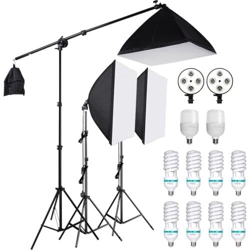 Photography Studio Softbox Lighting Kit With Cantilever Frame Support System 50x70cm Softbox E27 25W/135W Lamp Boom Arm Light