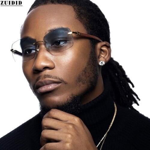 Fashion Frameless Rectangle Sunglasses For Men Original Wood Small Frame Glasses Vintage Oculos De Sol Masculino Zhumu Vendors